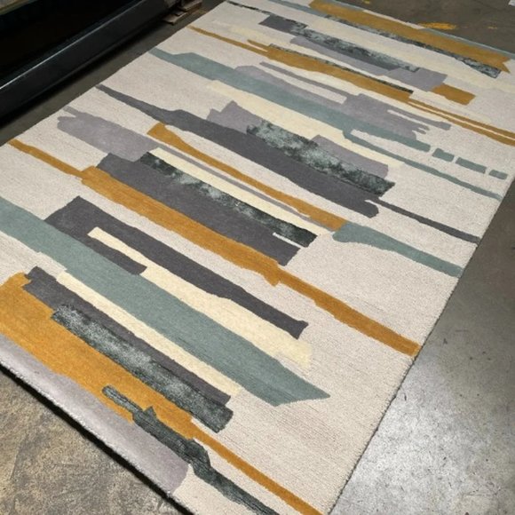 5'3" x 7'6" Feet Wool Handmade Beige Gold Grey Modern Soft Plush Thick Area Rug - Picture 2 of 10